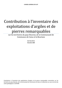 Contribution À L'inventaire Des Exploitations D'argiles Et De Pierres