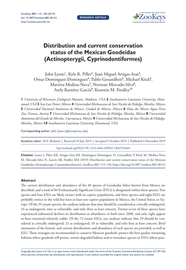Distribution and Current Conservation Status of the Mexican Goodeidae (Actinopterygii, Cyprinodontiformes)
