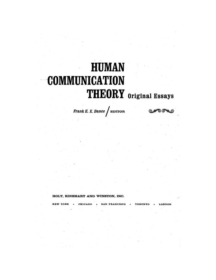 HUMAN ··COMMUN'ication THEORY Original Essays