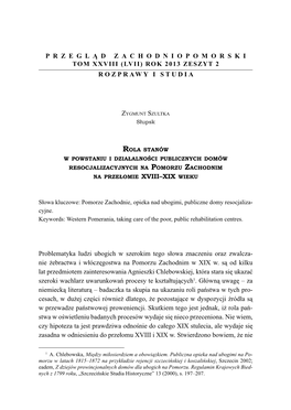 (Lvii) Rok 2013 Zeszyt 2 Rozprawy I Studia Zygmunt Szultka