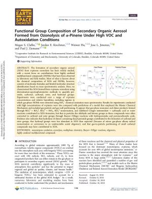 Functional Group Composition of Secondary Organic Aerosol Formed from Ozonolysis of A-Pinene Under High VOC and Autoxidation