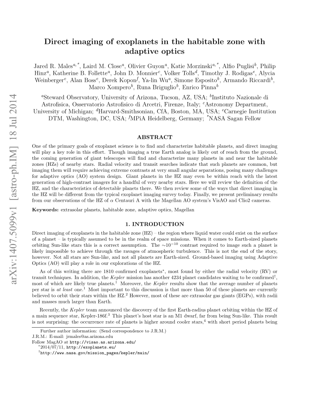 Direct Imaging of Exoplanets in the Habitable Zone with Adaptive Optics