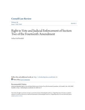 Right to Vote and Judicial Enforcement of Section Two of the Fourteenth Amendment Arthur Earl Bonfield