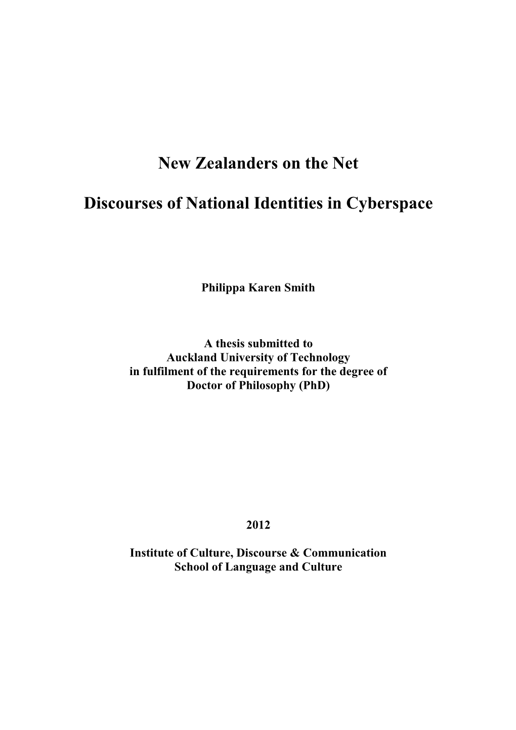 New Zealanders on the Net Discourses of National Identities In