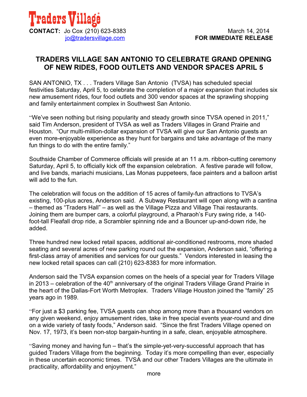 Traders Village San Antonio to Celebrate Grand Opening