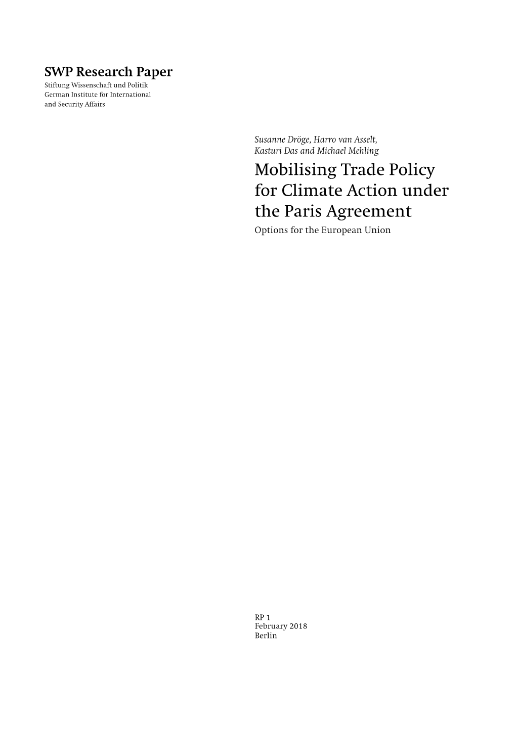 Mobilising Trade Policy for Climate Action Under the Paris Agreement Options for the European Union