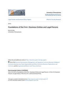 Business Entities and Legal Persons