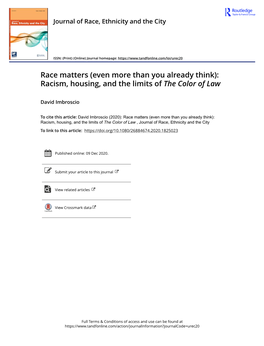 Racism, Housing, and the Limits of the Color of Law