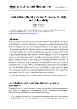 Irish Intercultural Cinema: Memory, Identity and Subjectivity