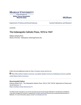 The Indianapolis Catholic Press, 1876 to 1947