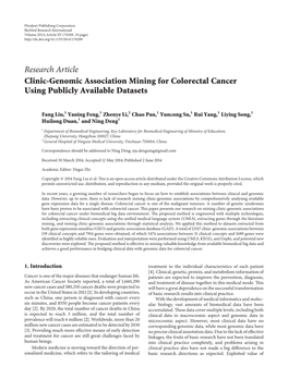 Research Article Clinic-Genomic Association Mining for Colorectal Cancer Using Publicly Available Datasets