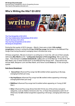 Who's Writing the Hits? Q1-2012