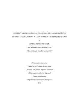 Líderes Y Multitudes En Latinoamérica: El Caso Venezolano