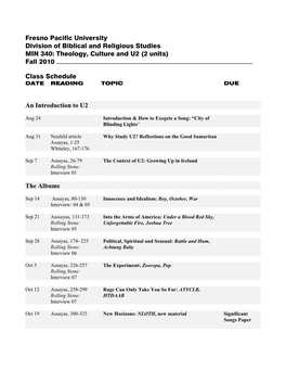 Theology, Culture and U2 (2 Units) Fall 2010