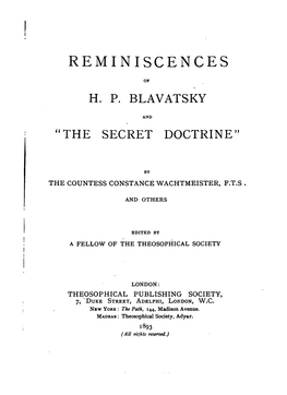 Reminiscences of H. P. Blavatsky and "The Secret Doctrine"