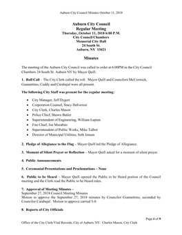 Auburn City Council Regular Meeting Minutes