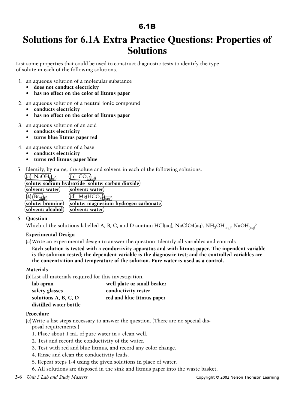 Solutions for 6.3A Extra Practice Questions: Concentration