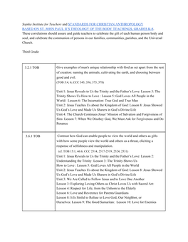 Sophia Institute for Teachers ​And ​STANDARDS for CHRISTIAN ANTHROPOLOGY BASED on ST. JOHN PAUL II's THEOLOGY of the BODY