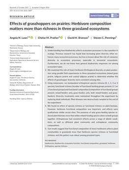 Effects of Grasshoppers on Prairies: Herbivore Composition Matters More Than Richness in Three Grassland Ecosystems