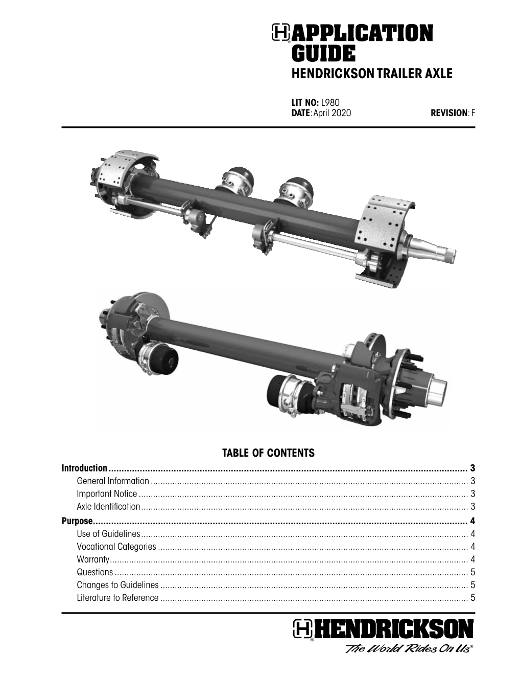 L980 Hendrickson Trailer Axle Application Guide