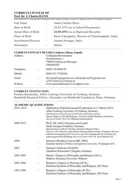 CURRICULUM VITAE of Prof. Dr. J. Charles DAVIS D.Ed