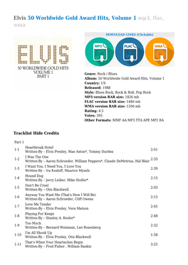 Elvis 50 Worldwide Gold Award Hits, Volume 1 Mp3, Flac, Wma