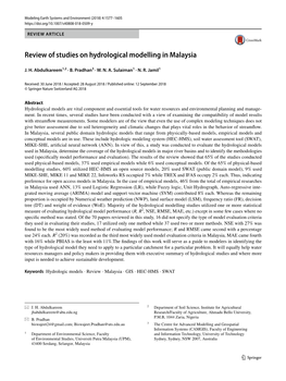 Review of Studies on Hydrological Modelling in Malaysia