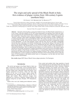 The Origin and Early Spread of the Black Death in Italy: First Evidence of Plague Victims from 14Th-Century Liguria (Northern Italy)