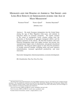 Migrants and the Making of America: the Short- and Long-Run Effects of Immigration During the Age of Mass Migration