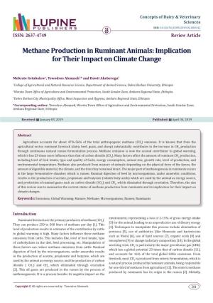 Methane Production in Ruminant Animals: Implication for Their Impact on Climate Change