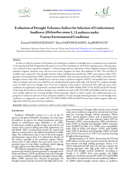 Evaluation of Drought Tolerance Indices for Selection Of