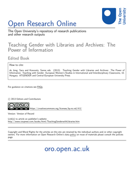 Teaching Gender with Libraries and Archives: the Power of Information Edited Book