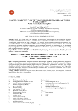 FORCED CONVECTION FLOW of VISCOUS DISSIPATIVE POWER-LAW FLUIDS in a PLANE DUCT Part 2