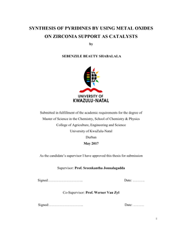 SYNTHESIS of PYRIDINES by USING METAL OXIDES on ZIRCONIA SUPPORT AS CATALYSTS By