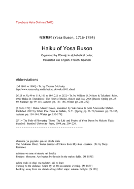 Haiku of Yosa Buson