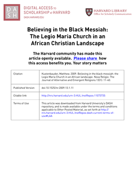 Believing in the Black Messiah: the Legio Maria Church in an African Christian Landscape