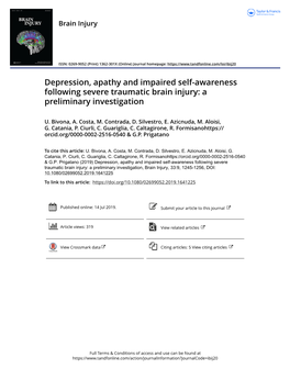 Depression, Apathy and Impaired Self-Awareness Following Severe Traumatic Brain Injury: a Preliminary Investigation