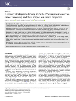 Recovery Strategies Following COVID-19 Disruption to Cervical Cancer Screening and Their Impact on Excess Diagnoses