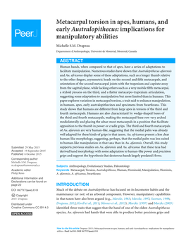 Metacarpal Torsion in Apes, Humans, and Early Australopithecus: Implications for Manipulatory Abilities