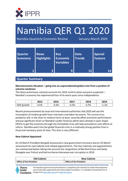 Namibia QER Q1 2020 Namibia Quarterly Economic Review January-March 2020