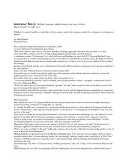 Insurance Times: Difficult Contractors Market Getting Even More Difficult March 19, 2002, Vol