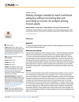 Dietary Changes Needed to Reach Nutritional Adequacy Without Increasing Diet Cost According to Income: an Analysis Among French Adults