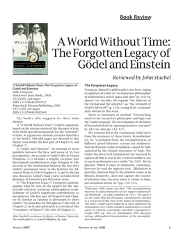 A World Without Time: the Forgotten Legacy of Gödel and Einstein Reviewed by John Stachel