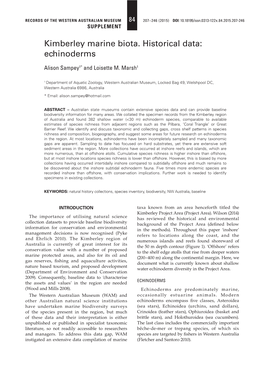 Kimberley Marine Biota. Historical Data: Echinoderms