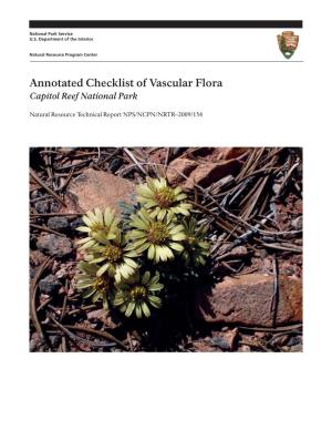 Annotated Checklist of Vascular Flora Capitol Reef National Park