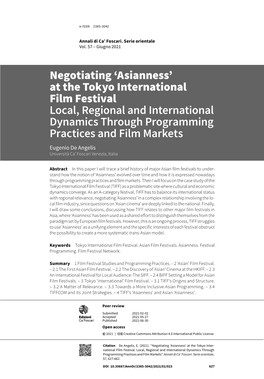 'Asianness' at the Tokyo International Film Festival Local, Regional And