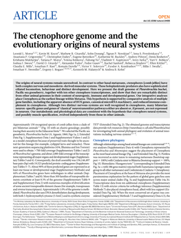 The Ctenophore Genome and the Evolutionary Origins of Neural Systems