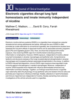 Electronic Cigarettes Disrupt Lung Lipid Homeostasis and Innate Immunity Independent of Nicotine