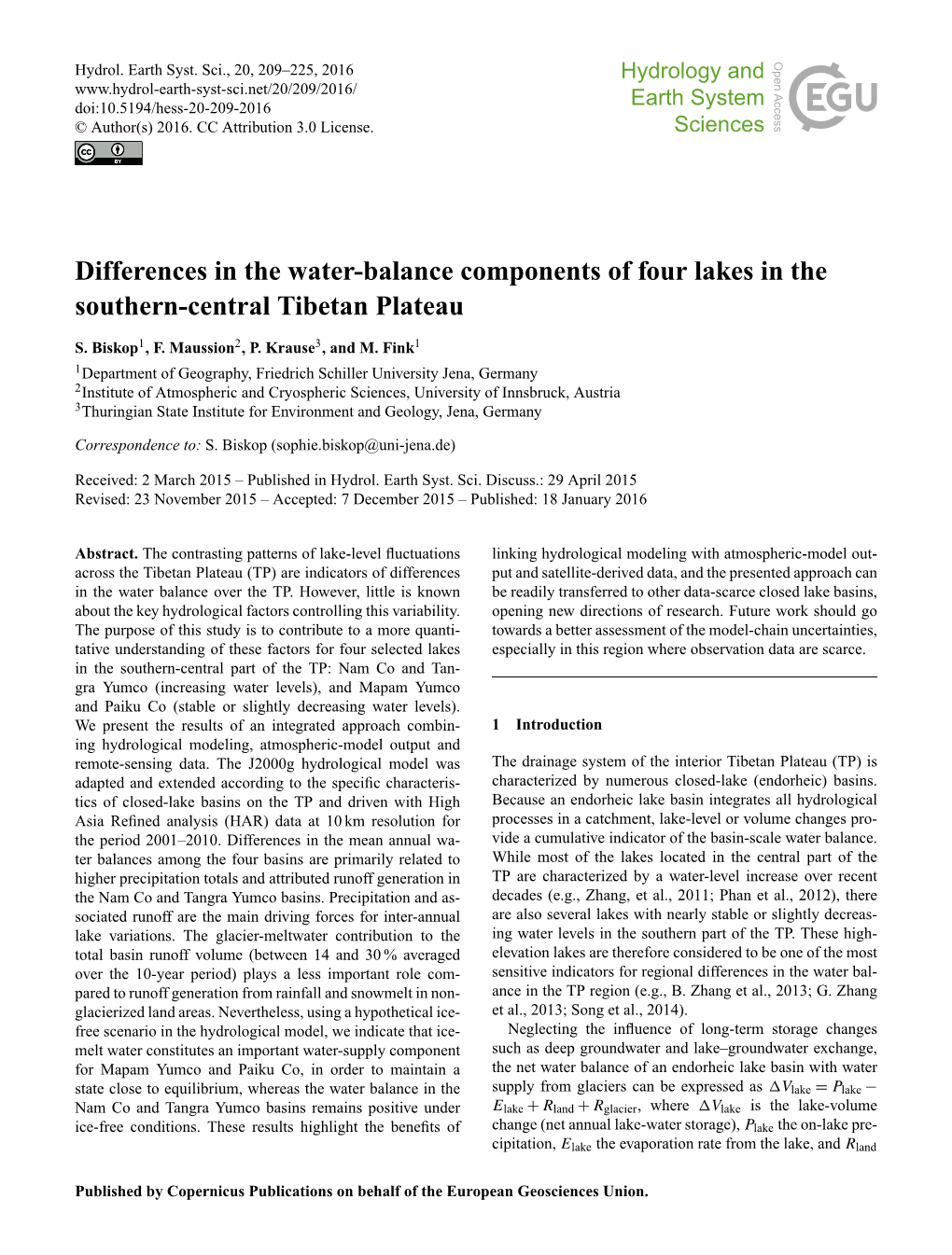 Article Is Available Online Changes of Streamﬂow on the Tibetan Plateau: a Review, J