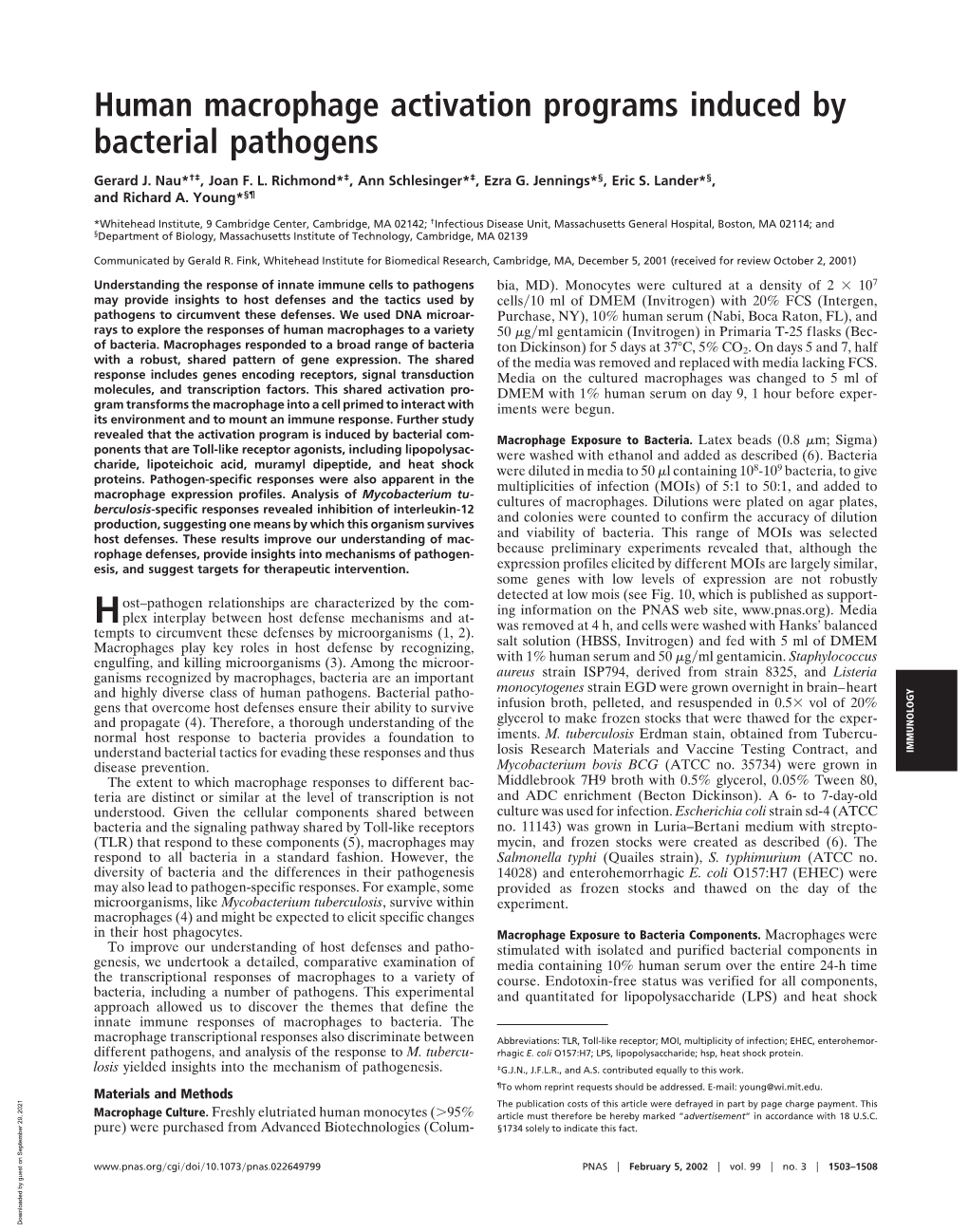 Human Macrophage Activation Programs Induced by Bacterial Pathogens